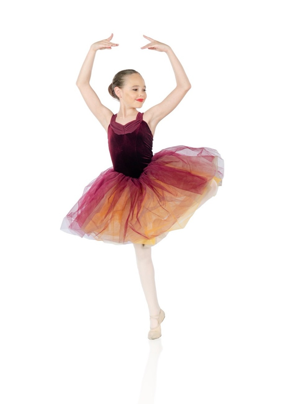 Girls Burgundy and Gold Tulle Dance Costume Dress